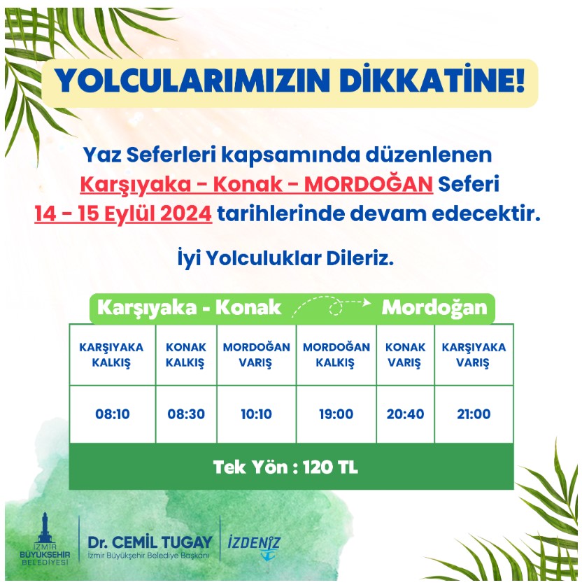 İzmir'de 11 Eylül İzdeni̇z Feribot Ve Vapur Seferleri İzdeni̇z'den Duyuru